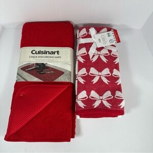 Cuisinart Red Dish Drying Mats & Bow Tie Pattern Kitchen Towels